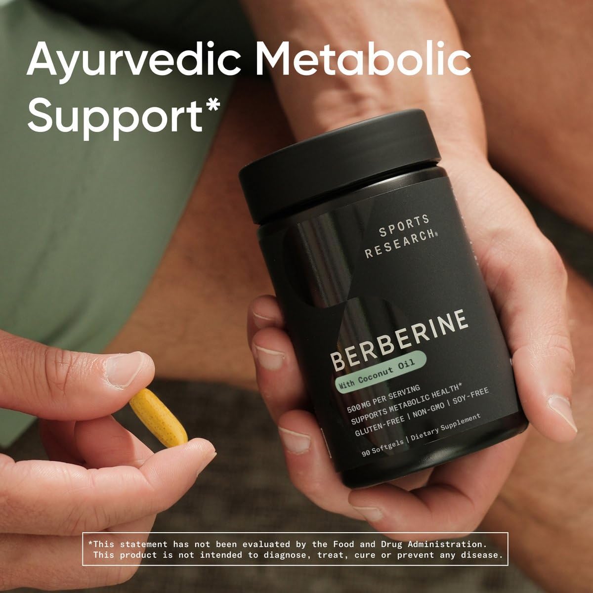 Sports Research Berberine Supplement with Coconut Oil - Berberine 500mg, 90 Softgels - Gluten-Free, Non-GMO