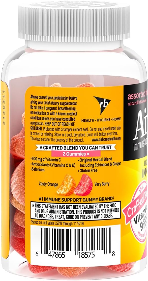 Airborne Gominolas de Vitamina C 500mg + Zinc para Niños, Sabor Fruta Variada, 21 Gominolas (Pack de 3)