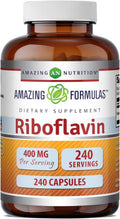 Amazing Formulas Riboflavina 400 mg Cápsulas | Suplemento de Vitamina B2 | No OGM | Sin Gluten | 240 Cápsulas