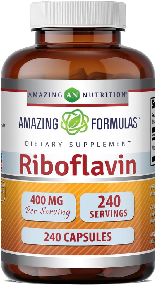 Amazing Formulas Riboflavina 400 mg Cápsulas | Suplemento de Vitamina B2 | No OGM | Sin Gluten | 240 Cápsulas