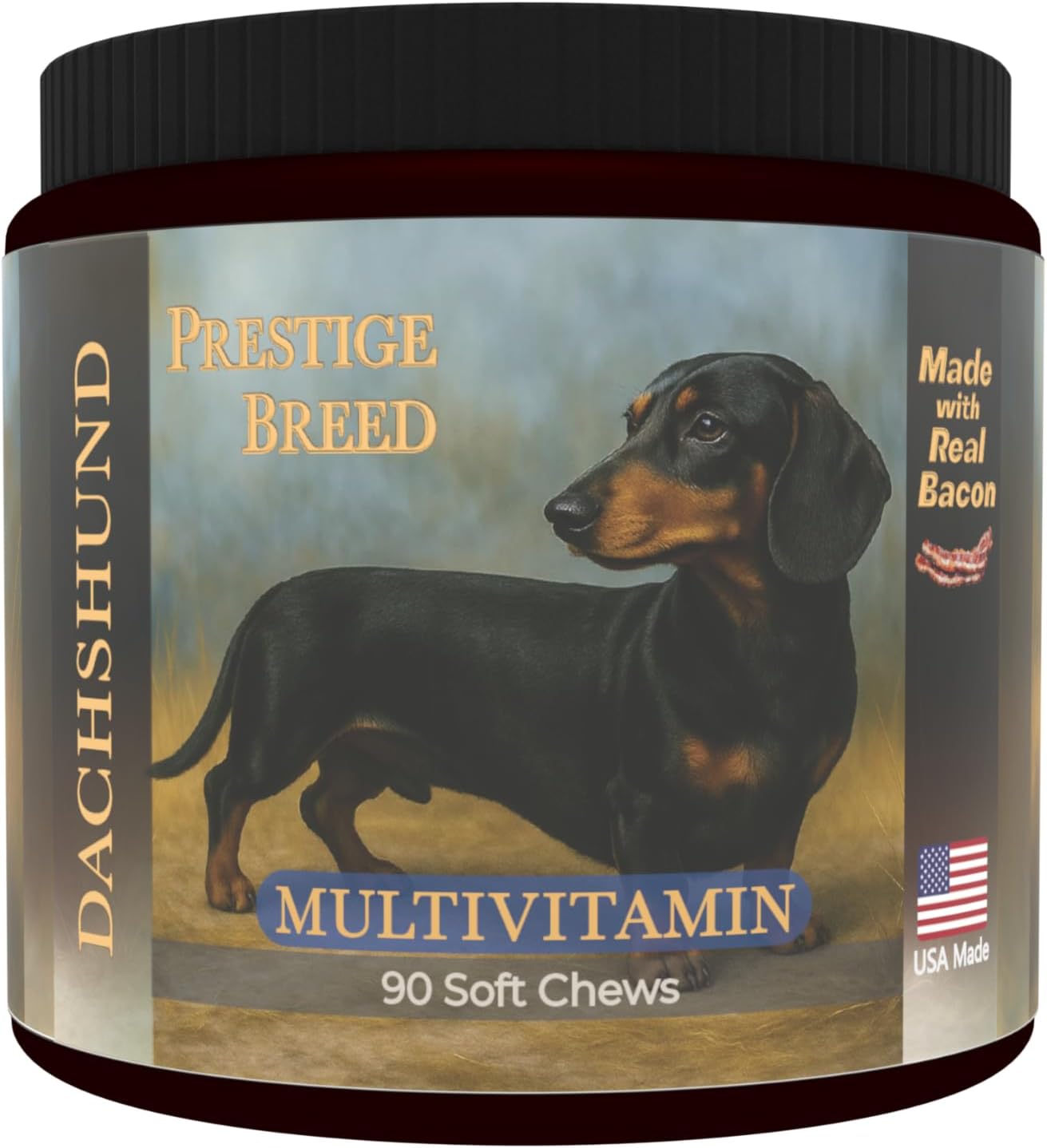Prestige Breed Multivitamínicos, Nutrición Equilibrada para Dachshund, 90 unidades, Hecho en EE. UU. con auténtico Bacon