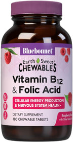 Bluebonnet Nutrition Earth Sweet Vitamin B12 and Folic Acid Chewable Tablets, Raspberry Flavor, 90 Count