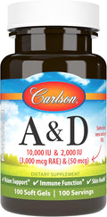 Carlson A & D, 10.000 UI (3.000 mcg RAE) Vitamina A, 5.000 UI (125 mcg) Vitamina D3, 100 Cápsulas Blandas
