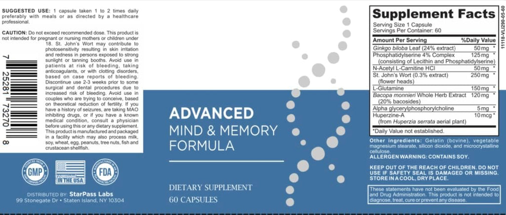 Advanced Memory Formula Extreme Brain Booster – 180 Cápsulas (3 Paquetes)