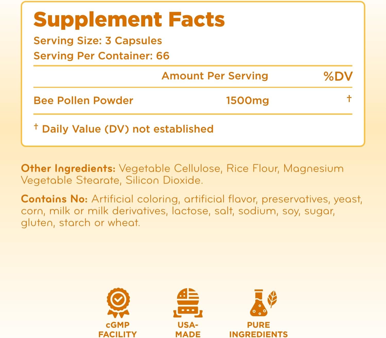Clear Formulas Suplemento de Polen de Abeja de Alta Potencia - 1500mg por Dosis - 200 Cápsulas