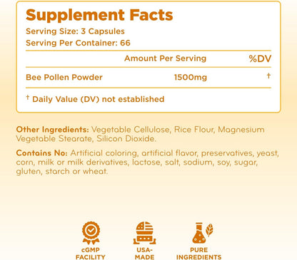 Clear Formulas Suplemento de Polen de Abeja de Alta Potencia - 1500mg por Dosis - 200 Cápsulas – Image 8