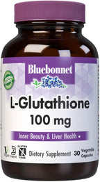 Bluebonnet Nutrition L-Glutathione 100mg – Free Form Amino Acid – Antioxidant Protection – 30 Vegan Capsules