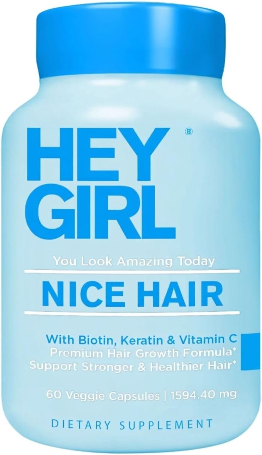 Nice Hair - Suplemento capilar para ayudar a la caída y fortalecer el cabello, con biotina, queratina, ácido fólico, vitaminas y minerales, 60 cápsulas