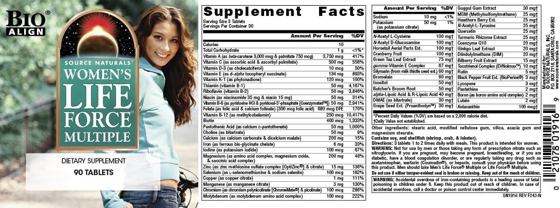 Source Naturals Women's Life Force Multiple – Multivitamínico diario para mujeres – 90 comprimidos