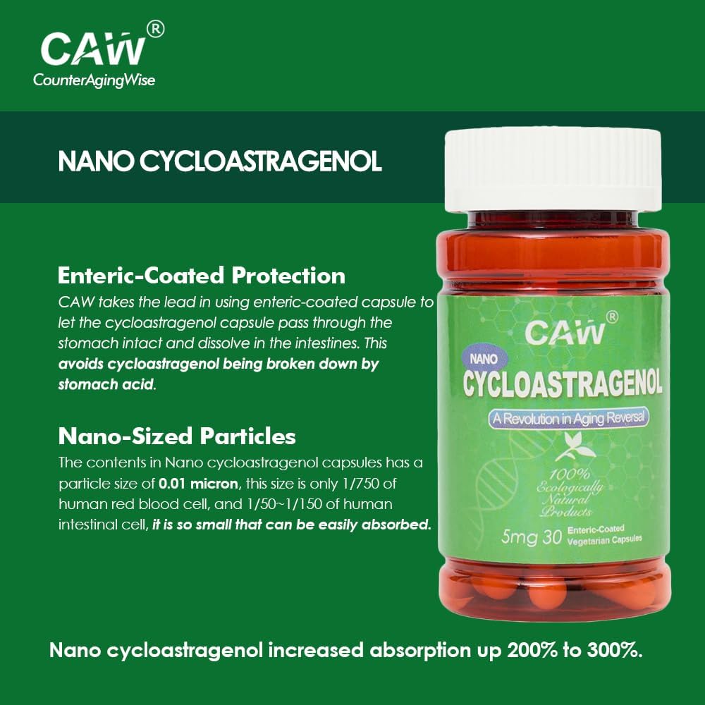 CAW Nano Cicloastragenol 5 mg - 30 Cápsulas Entéricas (6 Frascos)