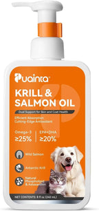 PUAINTA Omega 3 Aceite de Pescado para Perros y Gatos – Aceite de Salmón Islandés y Krill Antártico, 236 ml
