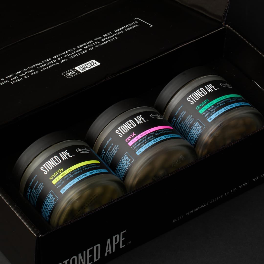Stoned Ape Nootropack - Suplemento para la salud cerebral: enfoque, estado de ánimo, sueño, memoria, energía y recuperación - Vitaminas, minerales, hierbas, adaptógenos, hongos - Apto para keto, paleo y veganos - Certificado NSF Sport