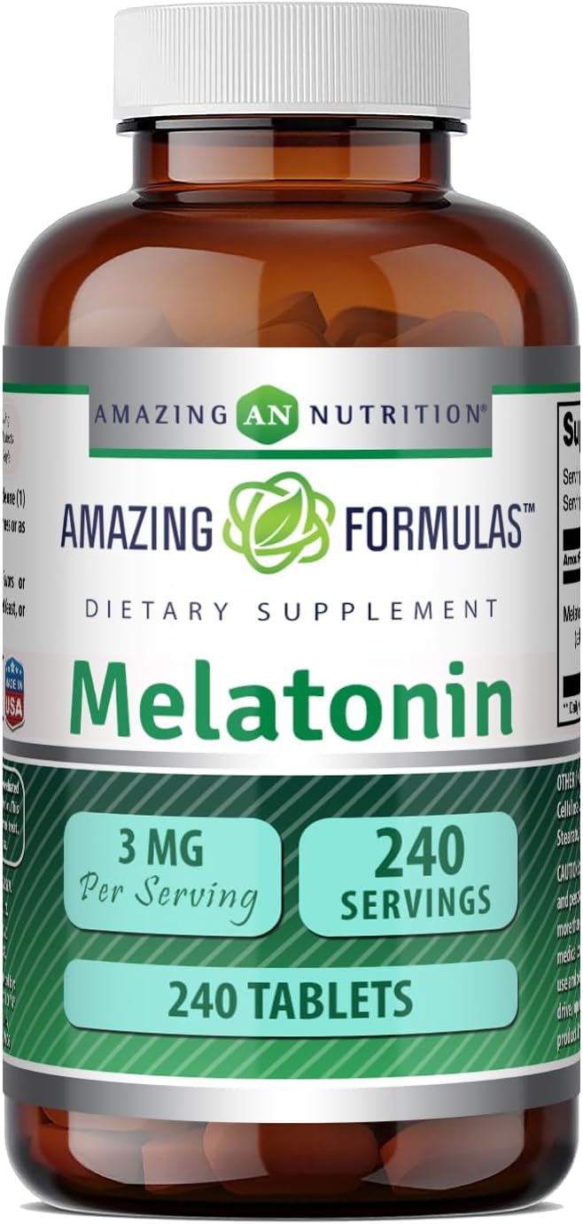 Amazing Formulas Melatonina 3 mg por porción | Tabletas | No Transgénico | Sin Gluten | 365 Comprimidos