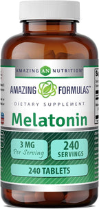 Amazing Formulas Melatonina 3 mg por porción | Tabletas | No Transgénico | Sin Gluten | 365 Comprimidos