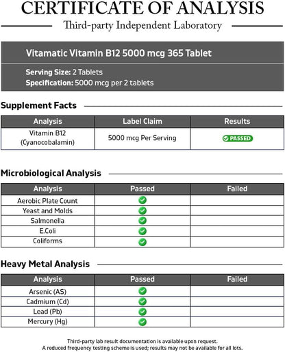 Vitamatic Vitamina B12 5000 mcg – 365 – Formación normal de glóbulos rojos: Esencial para prevenir la anemia – Image 3