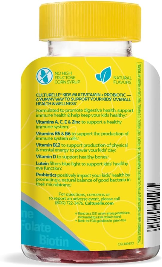 Culturelle Kids Probiotic Gummies - Multivitamínico y Probiótico para Niños - Sabor Melocotón-Naranja y Frutos del Bosque - 60 Gominolas