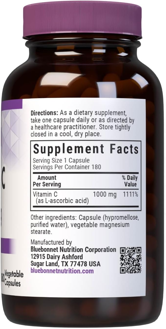 Bluebonnet Vitamin C 1000 mg – 180 Vegetable Capsules