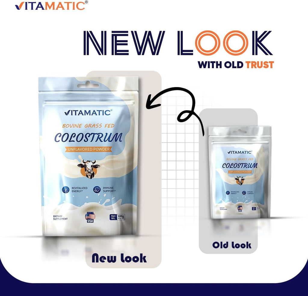 Vitamatic Calostro Bovino en Polvo 30% IgG - 180 g - Apoyo Inmunitario y Digestivo - Sin Sabor