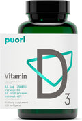Puori Vitamina D3 2500 IU (62.5 mcg) – 120 Cápsulas Blandas – No GMO, Sin Gluten