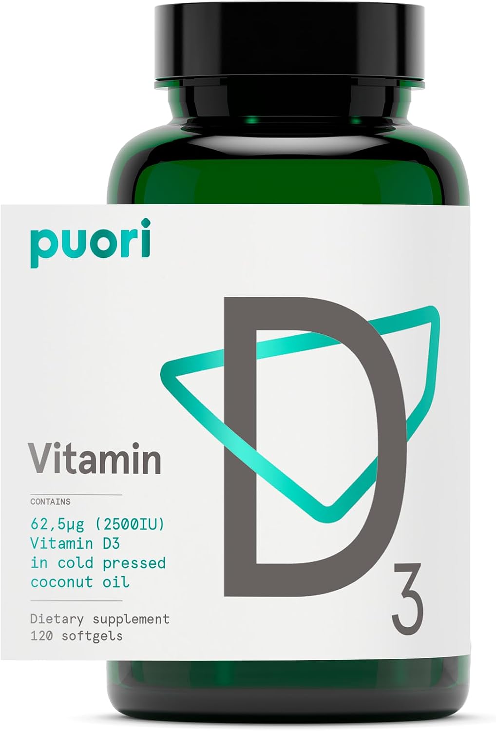 Puori Vitamina D3 2500 IU (62.5 mcg) – 120 Cápsulas Blandas – No GMO, Sin Gluten