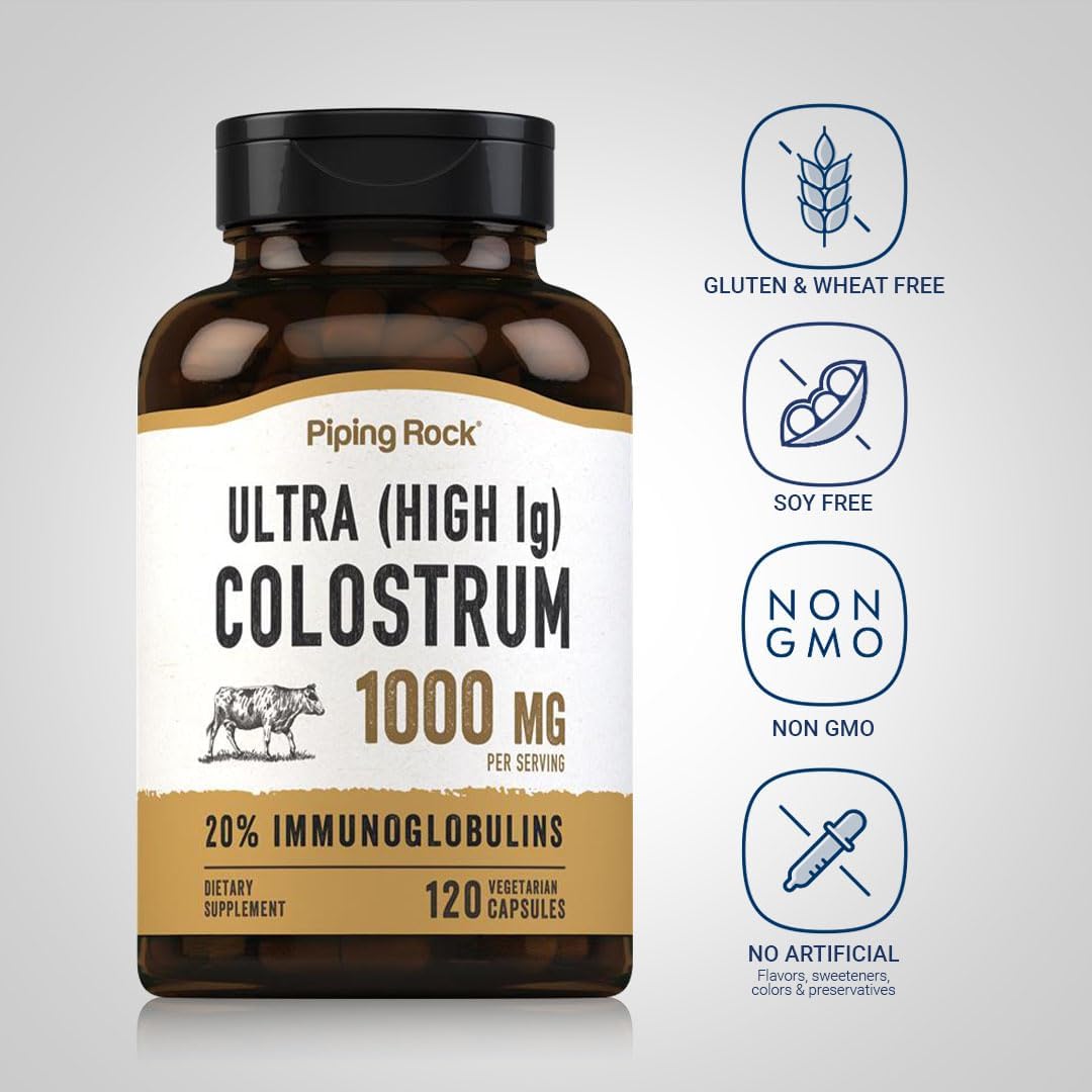 Piping Rock Colostrum Capsules 1000mg | 120 Capsules | Supplement for Women & Men | 20% Immunoglobulin | Vegetarian, Non-GMO, Gluten-Free