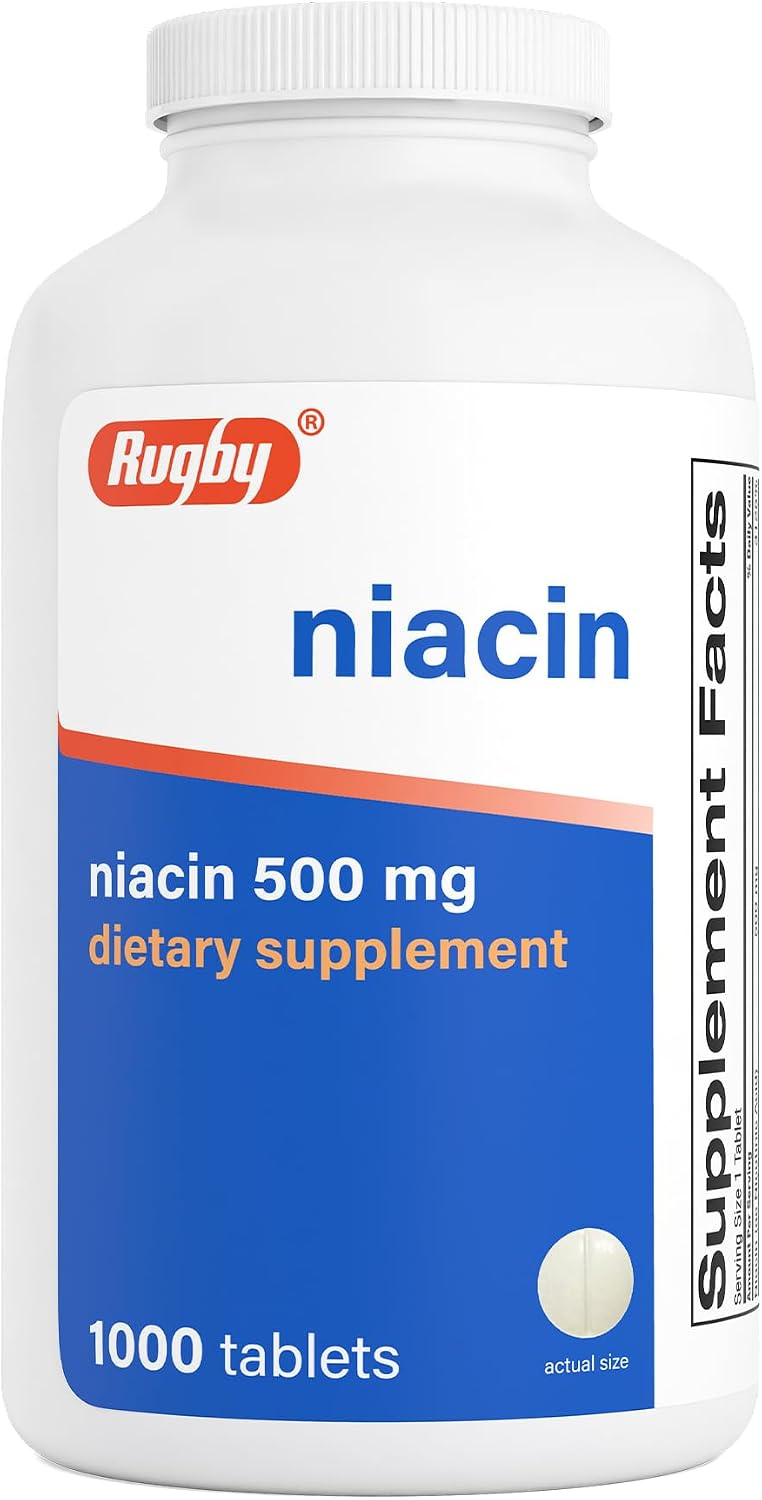 Rugby Niacina 500mg - Suplemento de Vitamina B3 para Hombres y Mujeres - 1000 Comprimidos