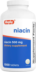 Rugby Niacina 500mg - Suplemento de Vitamina B3 para Hombres y Mujeres - 1000 Comprimidos