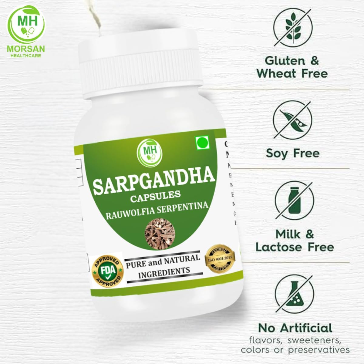 Cápsulas de Sarpgandha (Rauwolfia serpentina) de Morsan Healthcare, Paquete de 4 x 60 cápsulas veganas de 500 mg