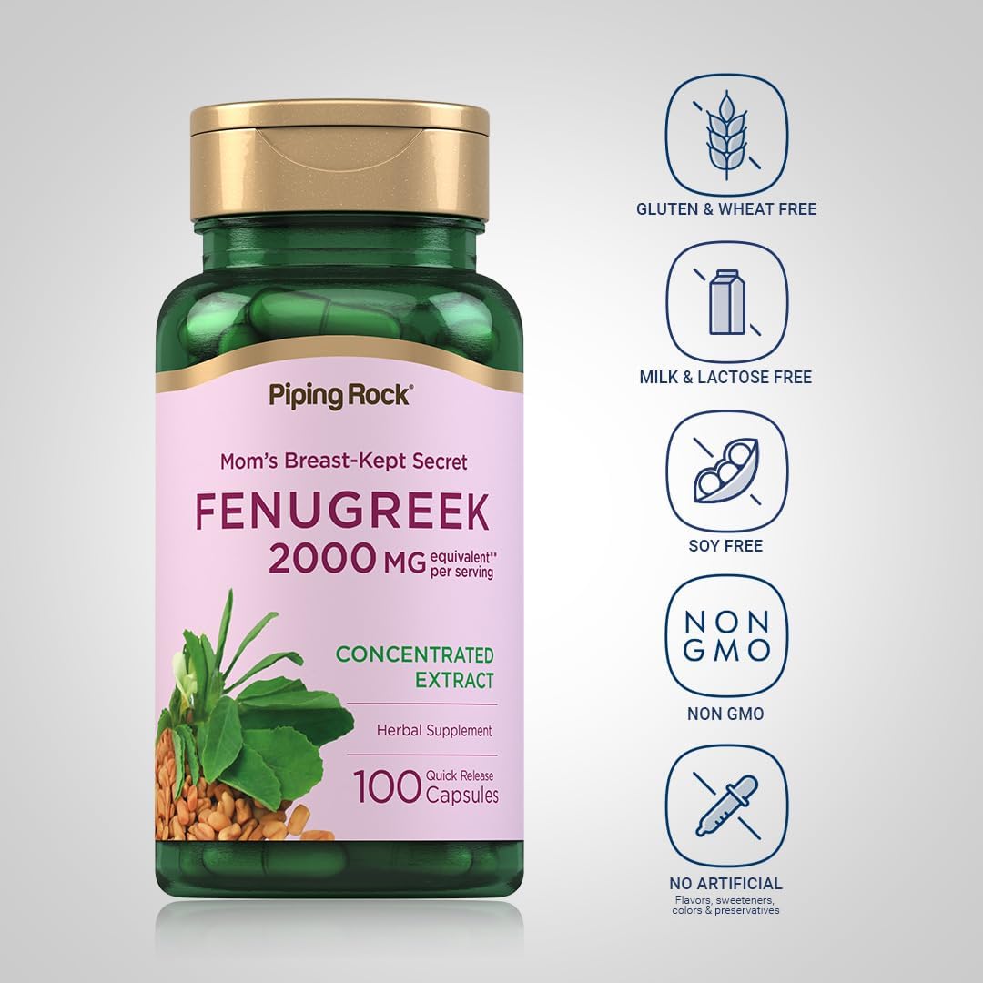 Piping Rock Fenugreek Capsules for Women - 100 Cápsulas - Extracto Concentrado de Semilla - Suplemento Herbal - No GMO, Sin Gluten