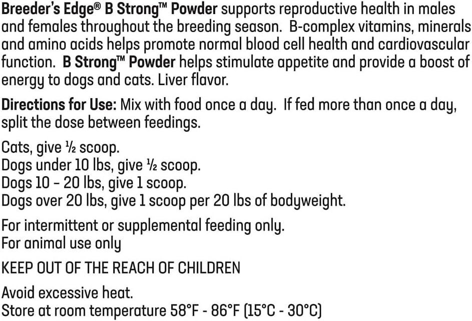 Breeder's Edge B Strong Powder - Suplemento de vitamina B para perros y gatos (300g)