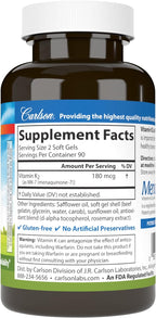 Carlson – Vitamina K2 MK-7 (Menaquinona), 180 mcg, Apoyo Óseo, 180 Cápsulas Blandas