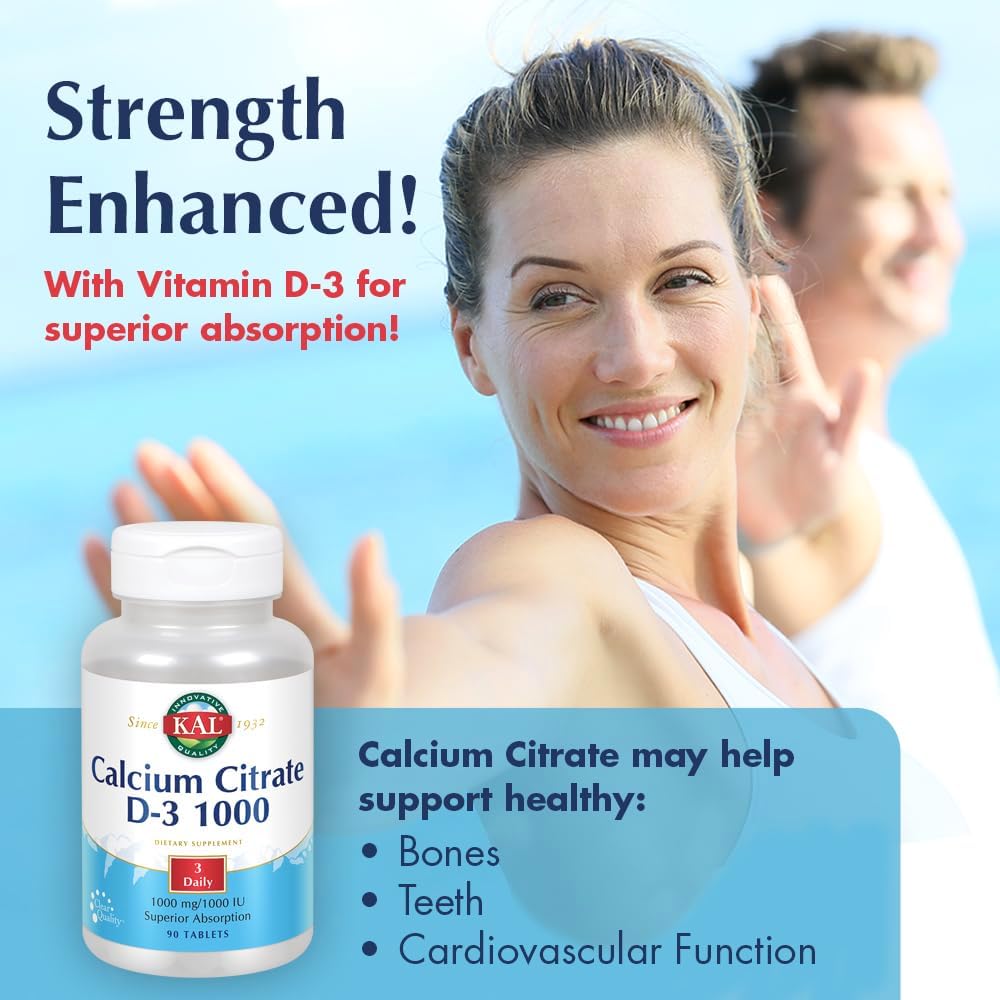 KAL Citrato de Calcio con Vitamina D3 - 1000 mg, 90 Comprimidos