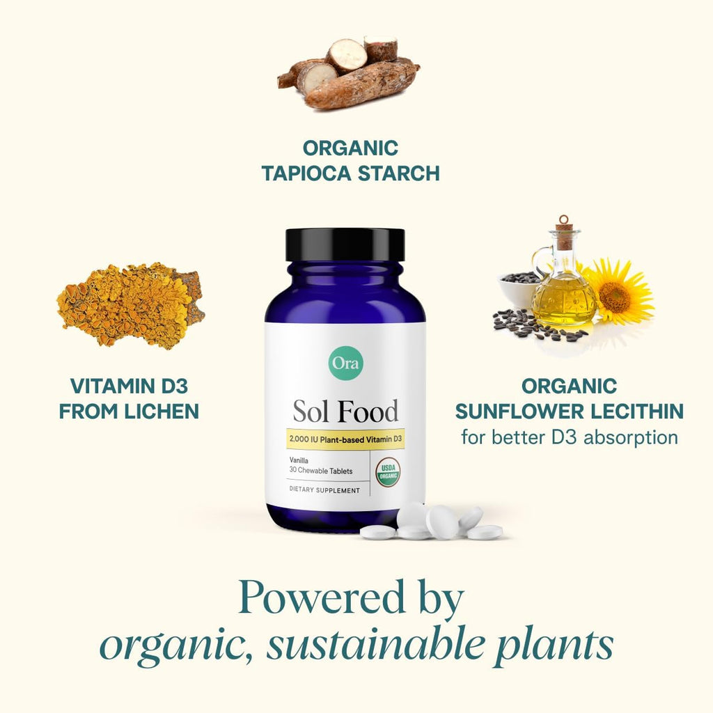 Vitamina D3 2000 IU Vegana - Comprimibles de Liquen - Ora Organic