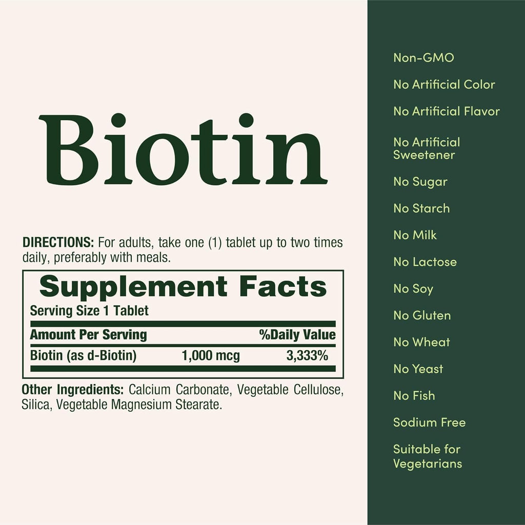 Nature's Bounty Biotina 1000 mcg, 200 Comprimidos (Paquete de 2)