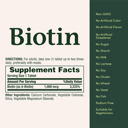 Nature's Bounty Biotina 1000 mcg, 200 Comprimidos (Pack de 2) – Image 4