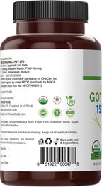 Gotu Kola Orgánico 1500mg, 90 Comprimidos Vegetarianos