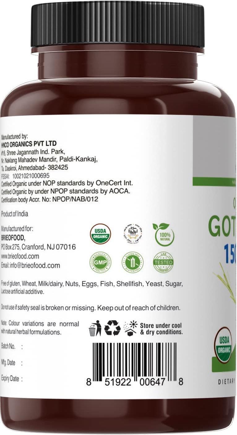 Gotu Kola Orgánico 1500mg, 90 Comprimidos Vegetarianos
