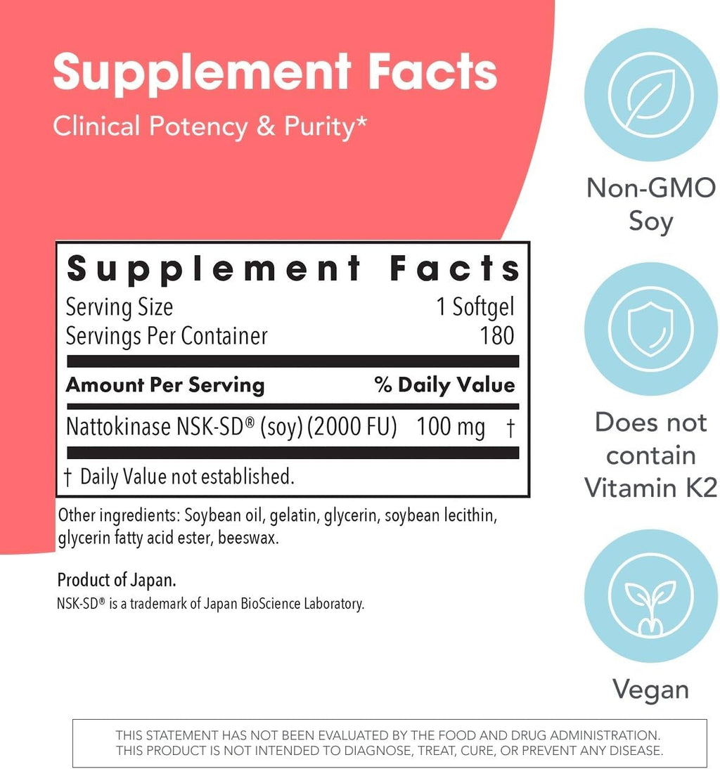 Allergy Research Group Nattokinasa 100 mg, 180 Cápsulas