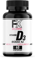 FXSUPPS Vitamina D3 5000 UI (60 Cápsulas Blandas) - Complemento Alimenticio con Colecalciferol