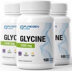 Puregen Labs Glicina 1000mg [Alta Potencia] 100 Cápsulas Vegetales - Suplemento de Glicina Pura