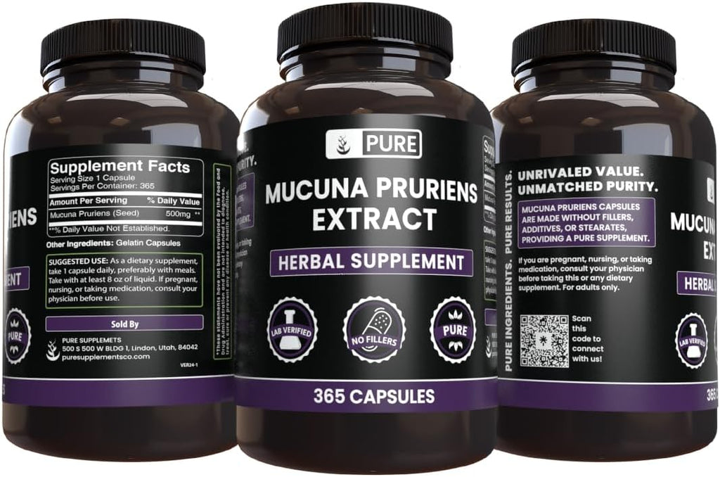 Pure Original Ingredients Mucuna Pruriens (365 Cápsulas) Sin Rellenos, Siempre Puro, Verificado en Laboratorio