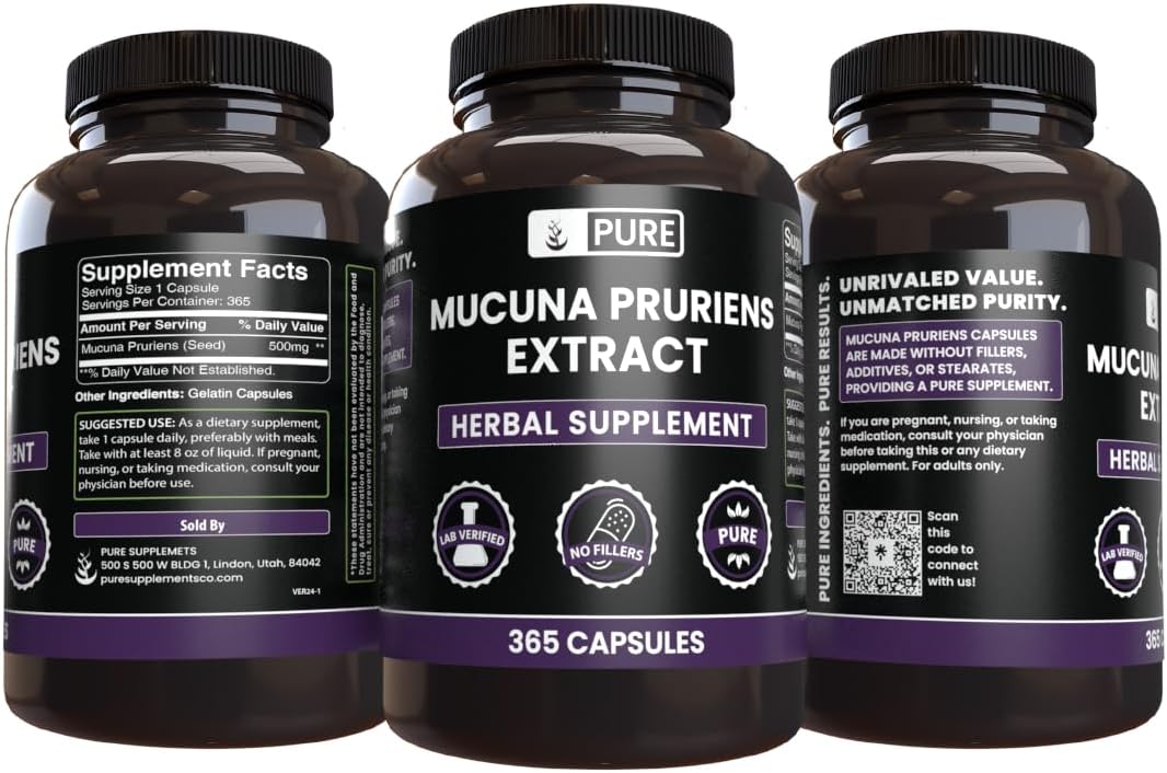 Pure Original Ingredients Mucuna Pruriens (365 Cápsulas) Sin Rellenos, Siempre Puro, Verificado en Laboratorio