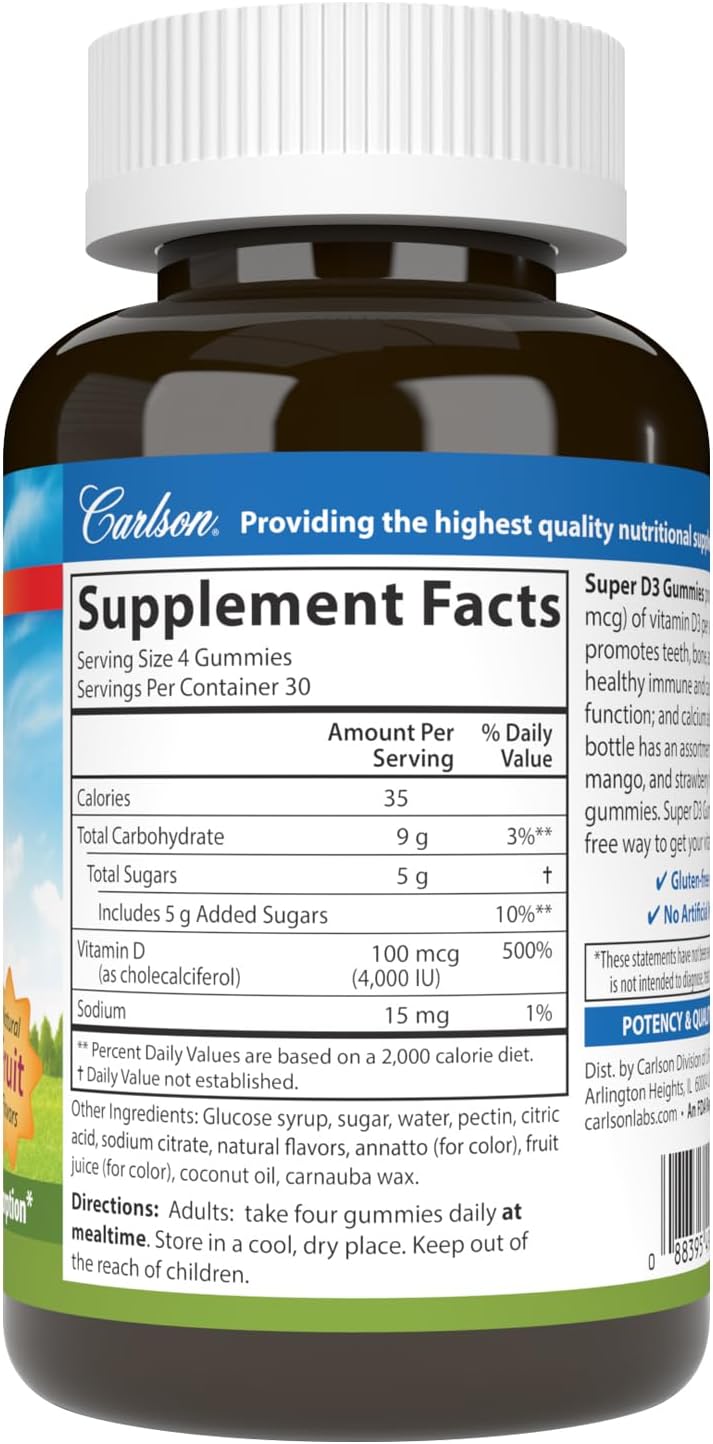 Carlson Super D3 Gummies 4000 IU (100 mcg) - 120 Gominolas Vegetarianas