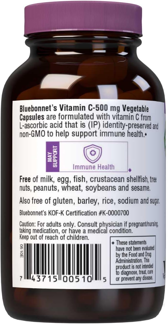 Bluebonnet Nutrition Vitamin C 500 mg, Vegetable Capsules, Ascorbic Acid