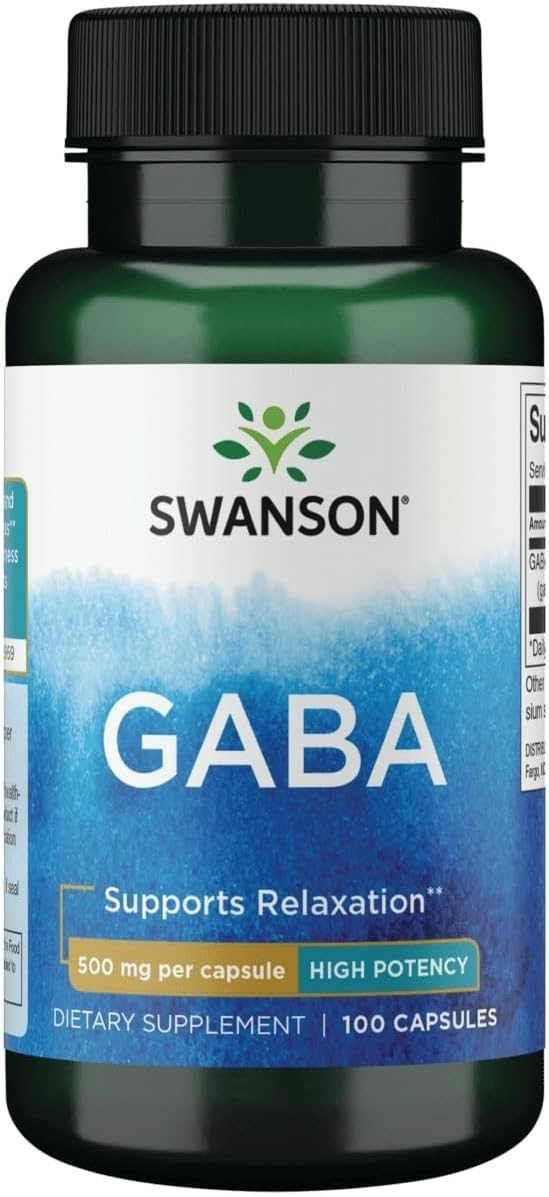 Swanson GABA 500 mg - 200 Cápsulas (2 Envases de 100) - Suplemento para la Relajación y el Sueño
