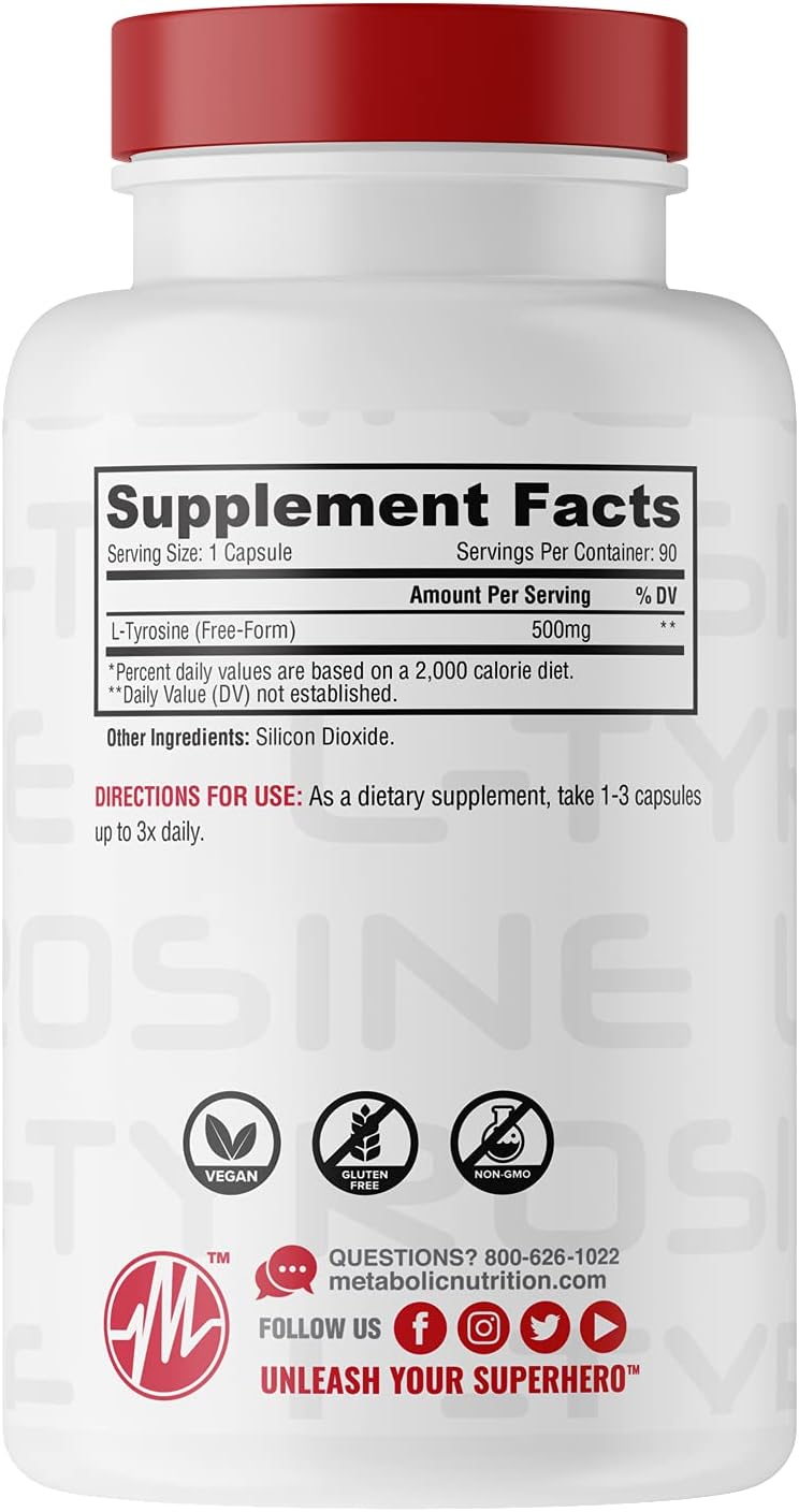 L-Tirosina 500mg, 90 Cápsulas – Metabolic Nutrition