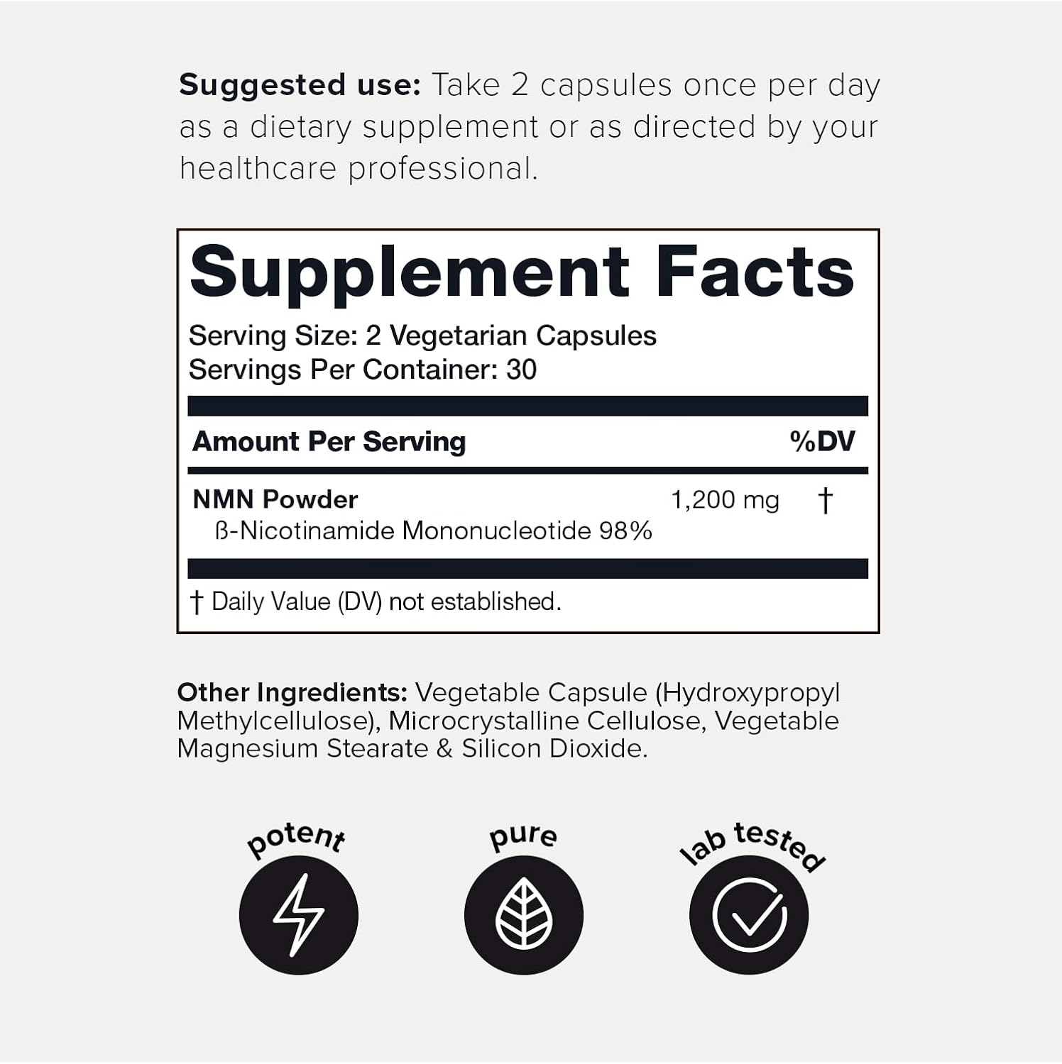 Toniiq NMN Supplement 1200mg - 60 Cápsulas de Nicotinamida Mononucleótido Puro al 98%