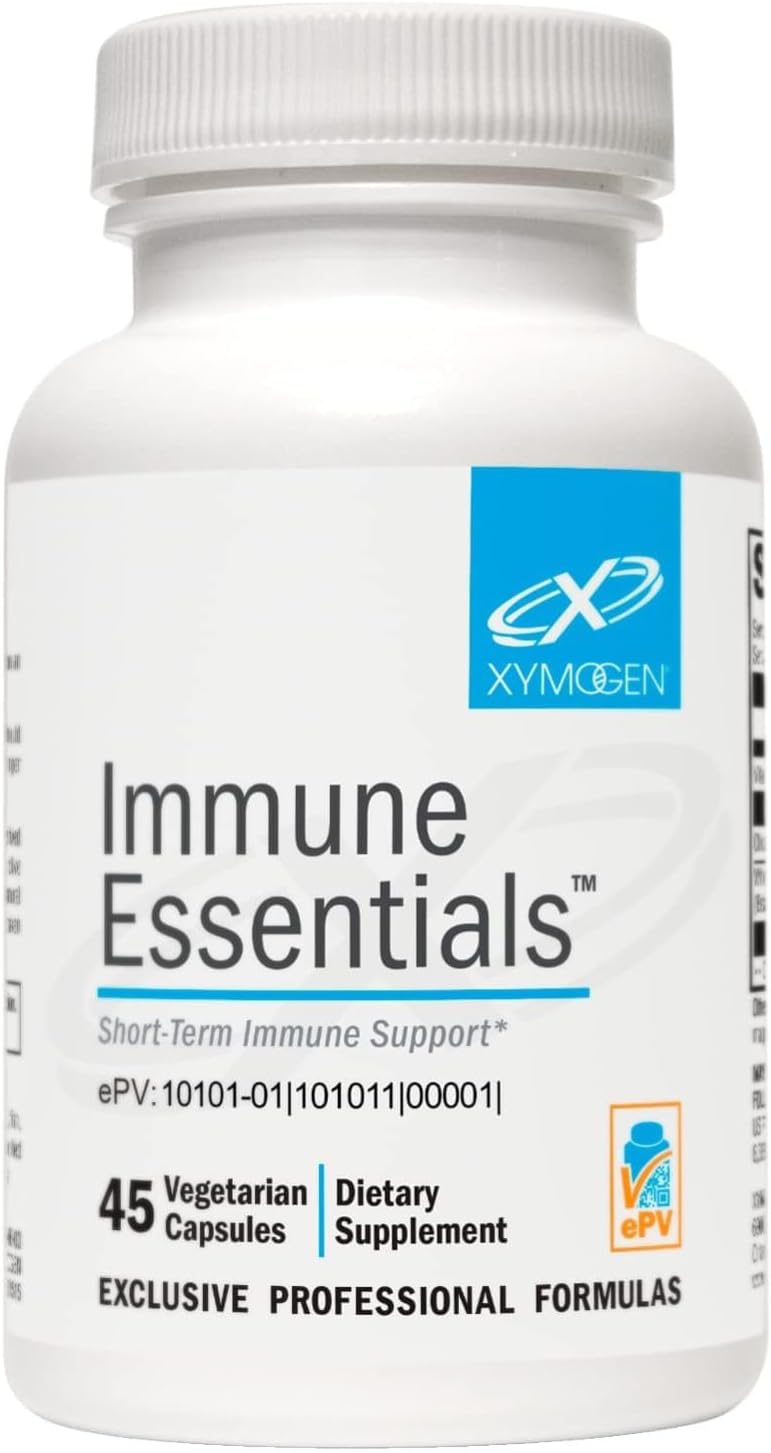 XYMOGEN Immune Essentials - 1000 mg de Vitamina C y Extracto de Hoja de Olivo - Apoyo Inmunológico - Sin Gluten, Sin Lácteos - 45 Cápsulas