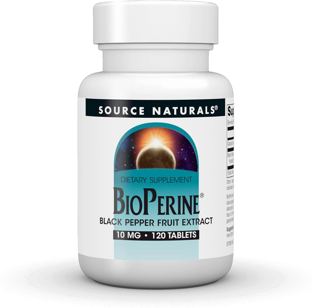 Source Naturals BioPerine - Extracto de fruta de pimienta negra, contribuye a la absorción de nutrientes 10 mg, 120 tabletas