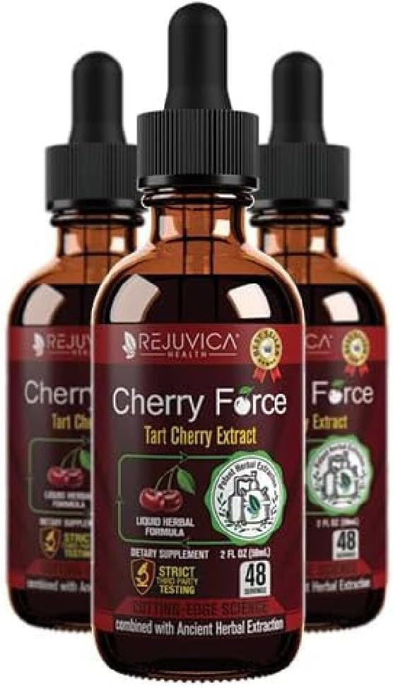 Rejuvica Health Cherry Force - Extracto Avanzado de Cereza Ácida - Cerezas Reales - Rico en Fitonutrientes - Extracto Líquido para Mejor Absorción (2 Fl Oz, Pack de 3)